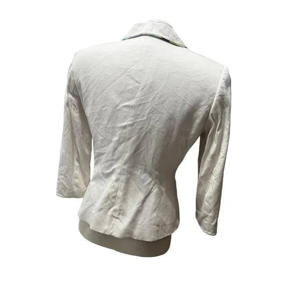 Stresa Collared Purple Button Cotton Blazer Sz 8 (Medium) Womens Cream Floral Ta - Picture 9 of 10